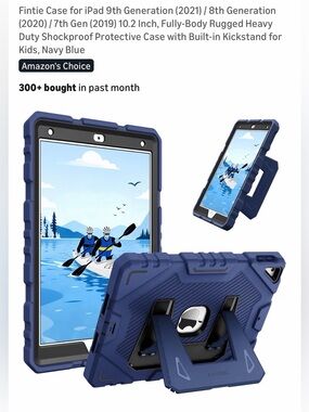 Rugged Shockproof Tablet Case with Built-in Kickstand - Navy Blue